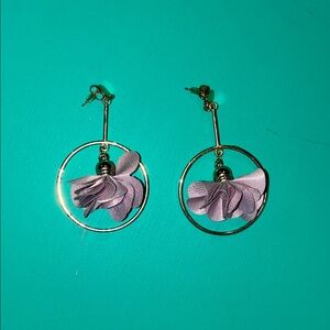 Lavender Floral Gold Hoop Earrings